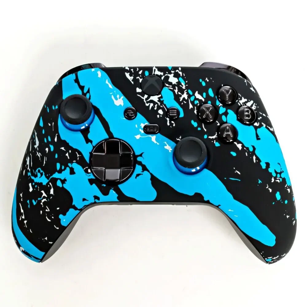 Xbox Wireless Gaming Controller with a Black/Blue Splash Shell - Never Used